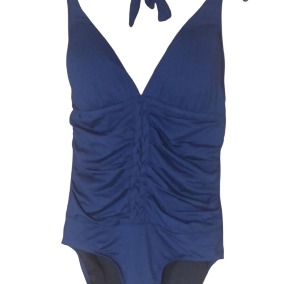 Firpearl Blue One-Piece Swimsuit Braided and Ruched Front Design Women's 16